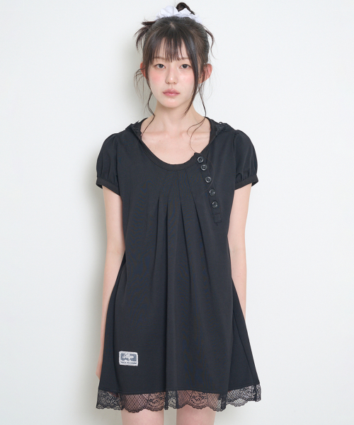 LACE HOODIE DRESS BLACK