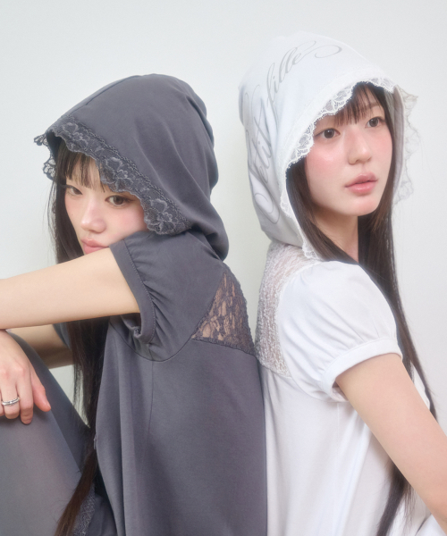 LACE HOODIE DRESS WHITE