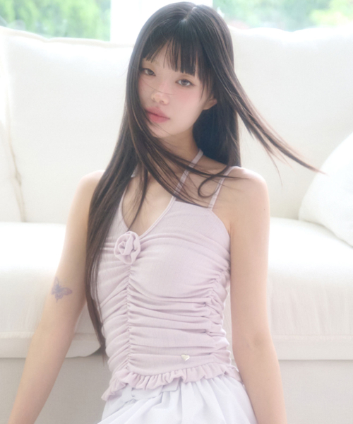 FLEUR FRILL HALTER TOP PINK
