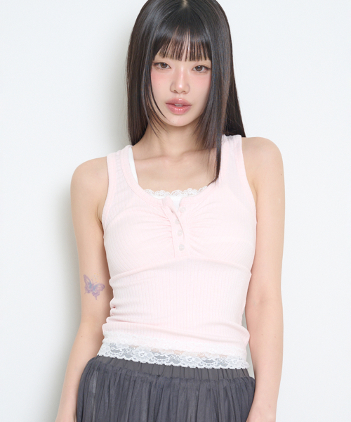 LAYERED TRIMMING SLEEVELESS PINK