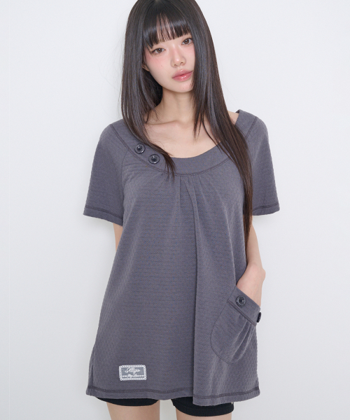 POCKET BUTTON T-SHIRT CHARCOAL