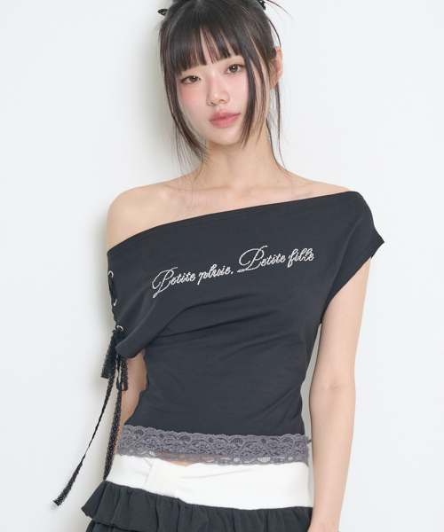 LACE TRIMMING T-SHIRT BLACK