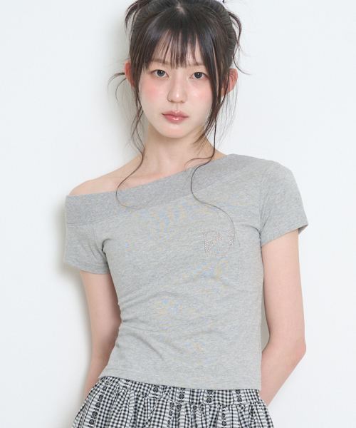 129 ONE SHOULDER HOTFIX TOP MELANGE