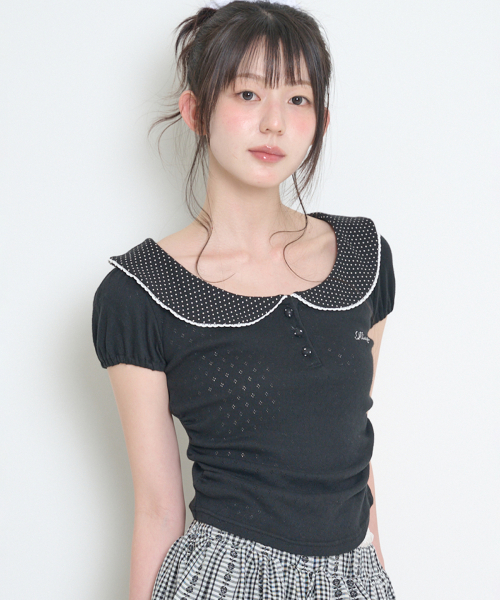 PETITE PUFF COLLAR T-SHIRT BLACK