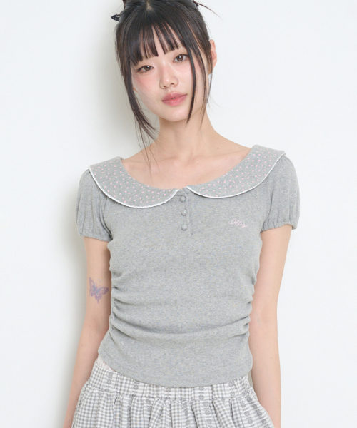 PETITE PUFF COLLAR T-SHIRT MELANGE