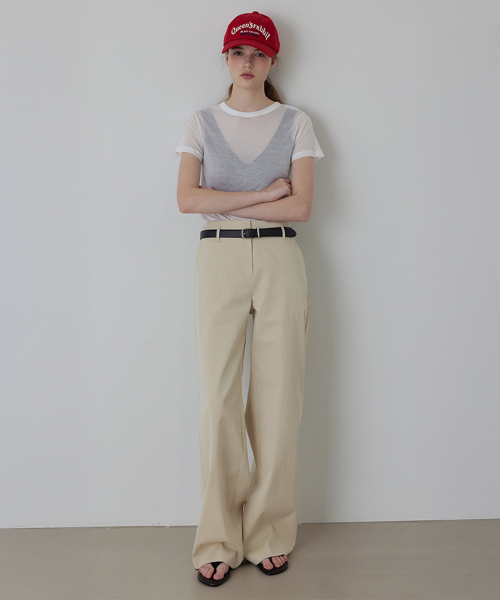Clean-Cut Cotton Tuck Low-Waist Pants_Beige_2colors