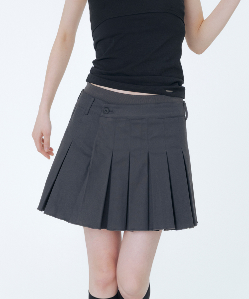 Ribbed layered pleats skirt CHARCOAL