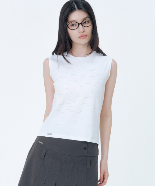 Typographic semi crop sleeveless WHITE