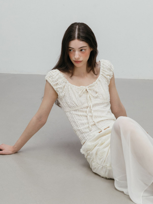 SHIRRING LACE SLEEVELESS / IVORY