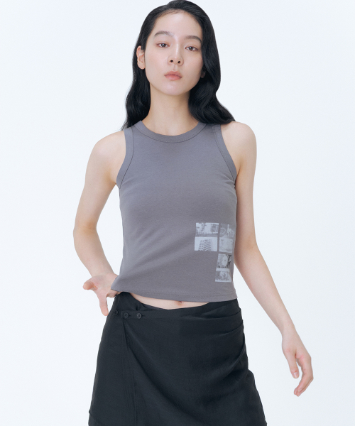 Photo album graphic sleeveless CHARCOAL