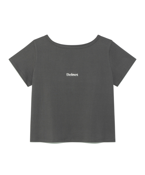 [YOON SOAP X DEINET] DEINET LOGO BOATNECK T-SHIRT IN CHARCOAL