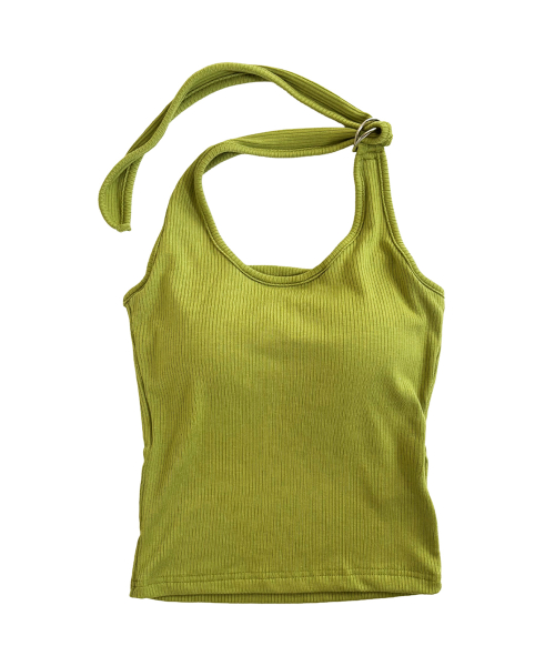 Adjustable Ribbed Halter Sleeveless (Olive)