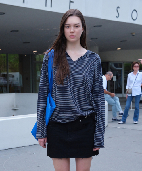 PAPER STRIPED SWEATER_BLACK [LC262KN01BK]