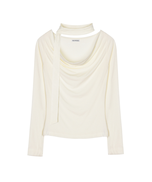 DRAPE TIE LONG SLEEVE TOP_CREAM