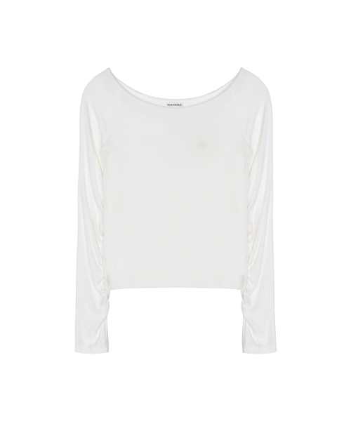 SLEEVE SHIRRING BOAT NECK TOP_IVORY