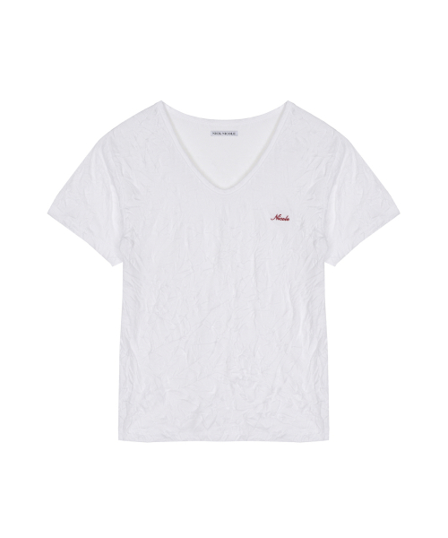 WRINKLE V-NECK TOP_WHITE