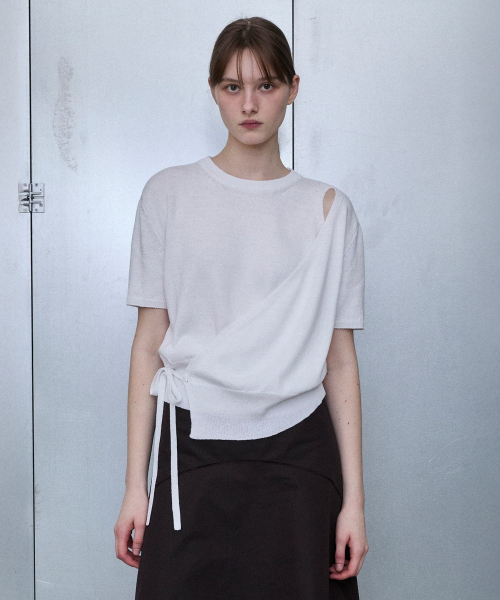 Slit Shoulder Wrap Pullover [WHITE]