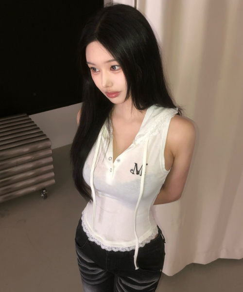 ASEN LACE SLIM HOOD SLEEVELESS (4COLOR)