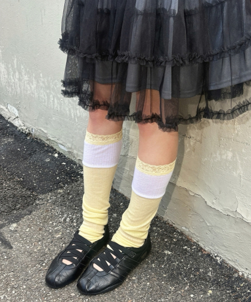 LACE LAYERED OPEN TOE SOCKS - YELLOW