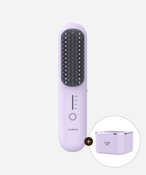 이지 업 헤어 스타일러 빗 고데기 파우더퍼플 + 거치대 SET