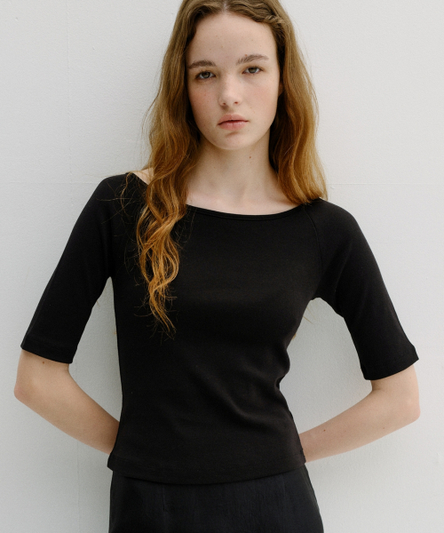 cotton boat neck t-shirt (4colors)