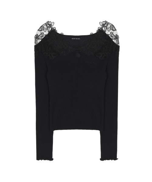 LACE OFF-SHOULDER TOP_BLACK