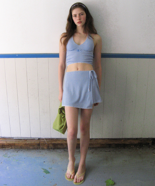 CHECK HALTER NECK BIKINI SET BLUE