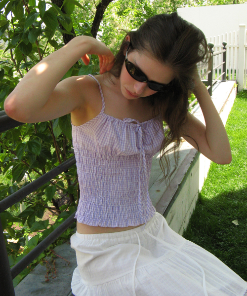 CHECK SMOCKING SLEEVELESS TOP LAVENDER