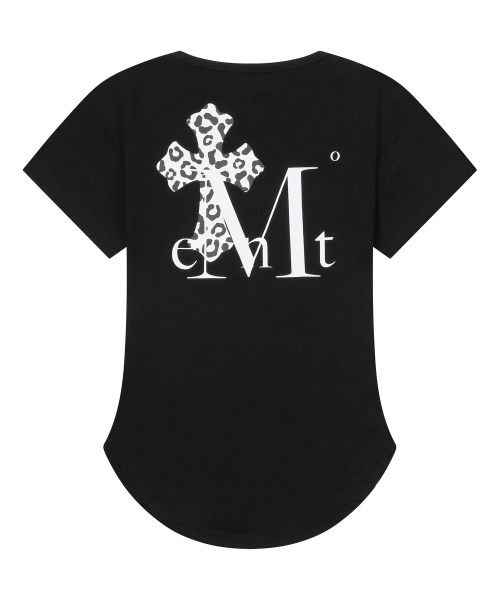 SAHARA LEOPARD CROSS BACK LOGO U-NECK HALF T (2COLOR)