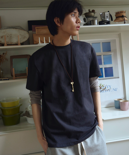 Basic cotton regular t-shirts -CHARCOAL