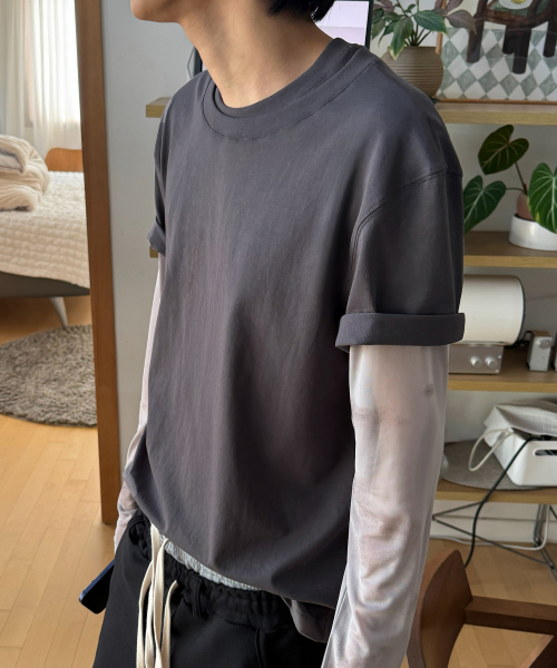 Double neck cotton over t-shirts -CHARCOAL