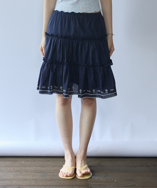 Country Tiered Skirt_Navy
