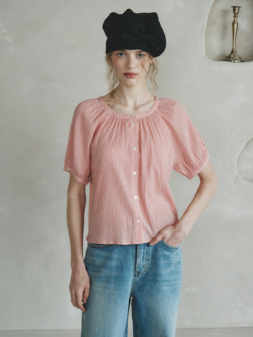 CHLOE raglan check blouse_RED