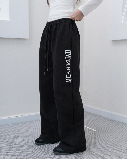 WAVE LOGO WIDE BANDING PANTS [BLACK]