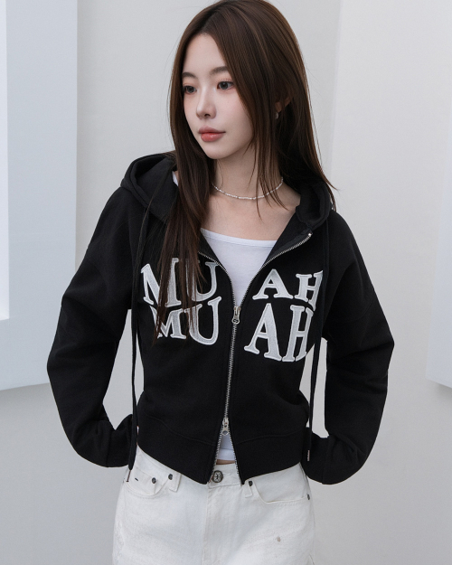 WAVE BOLD STITCH HOOD ZIPUP [BLACK]
