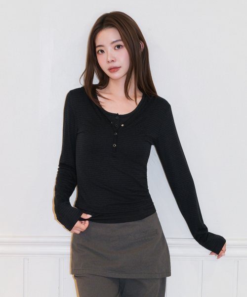BRUSH STRIPE HOOD LONG SLEEVE [BLACK]