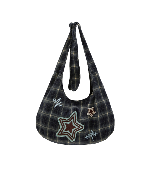 Star Check Applique Shoulder Bag NAVY