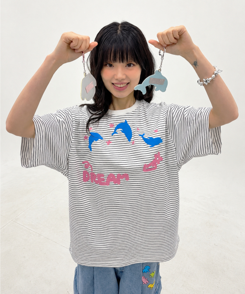 DREAM Dolphin Stripe Half Sleeve T-shirt WHITE