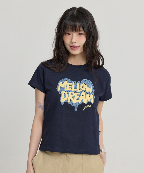 MELLOW DREAM Sketch Heart Half Sleeve T-shirt NAVY