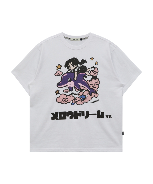 MELLOW DREAM Cartoon Half Sleeve T-shirt WHITE