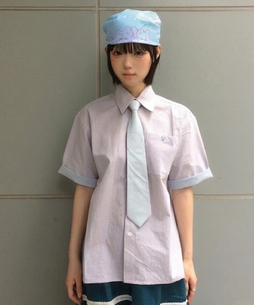 Tie SET Check Half Shirt GREY