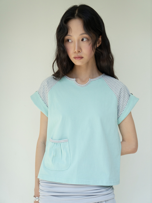 BUTTON DOUBLE SLEEVE T (MINT CHOCO)