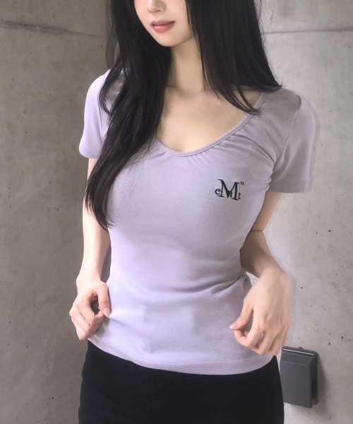 MOVER V NECK SHIRRING HALF T (4COLOR)
