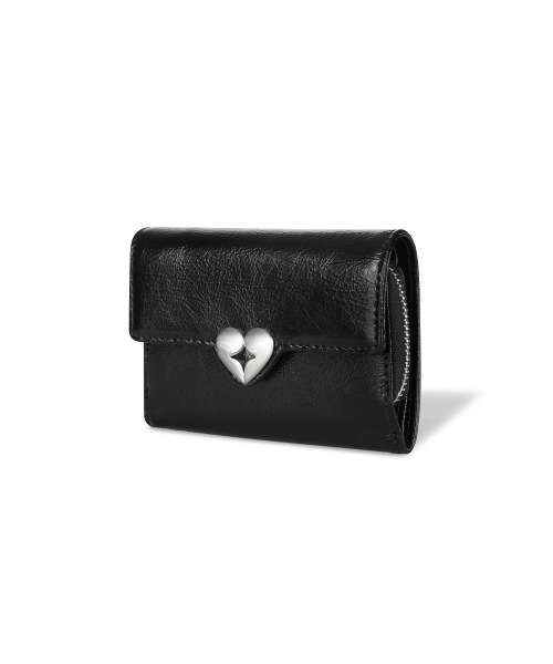 HEARTY ZIP FLAP WALLET - BLACK