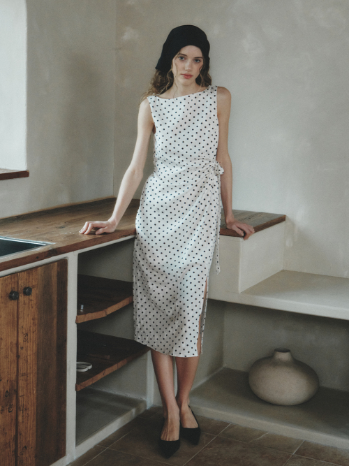BONITA dot long sleeveless dress_IVORY