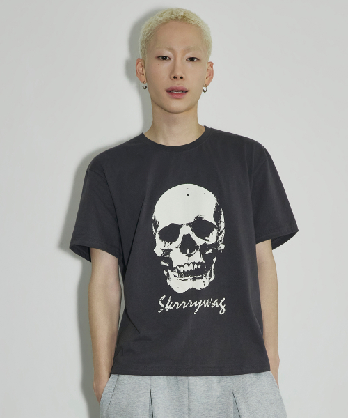VTG 스컬 크롭 티셔츠[차콜]