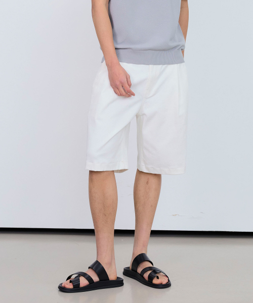 [COUTURE]9ozTwo tuck white denim half pants
