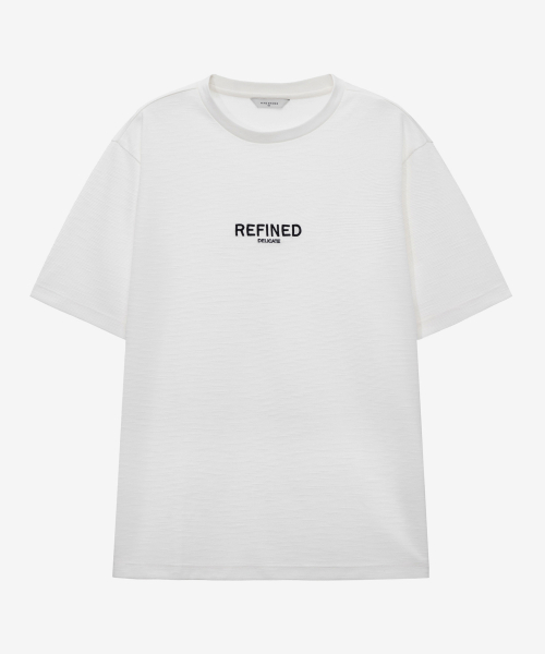Waffle Organized Embroidered Semi-Overfit White T-shirt