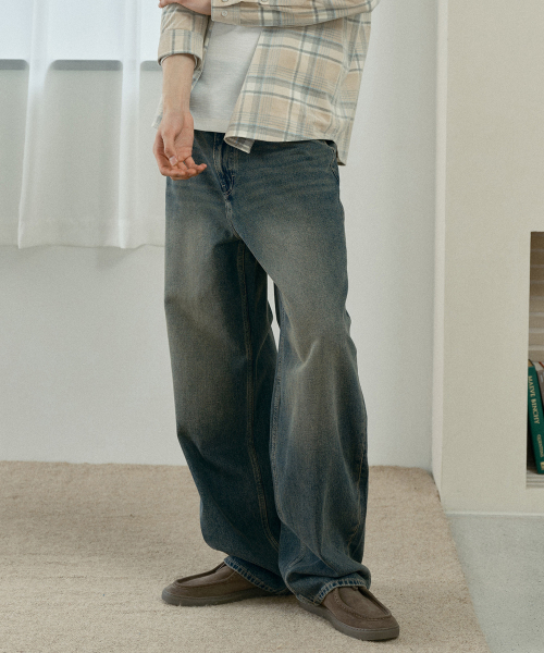 Yellow Extra Wide Vintage Washed Denim Pants_MI