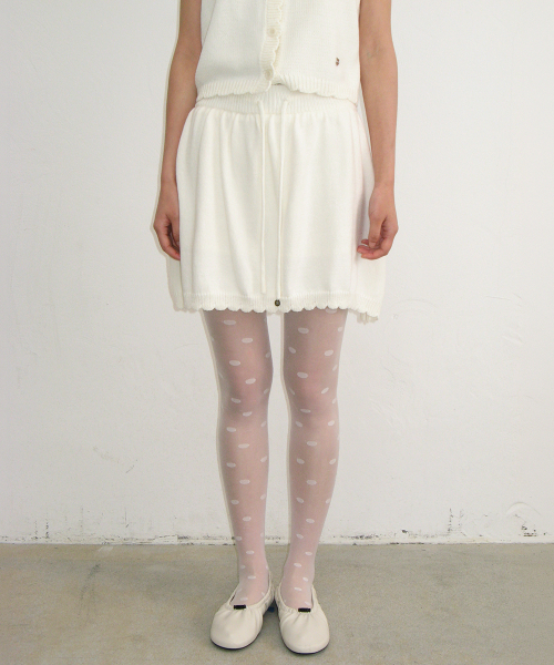 SCALLOP TRIM KNIT MINI SKIRT IVORY